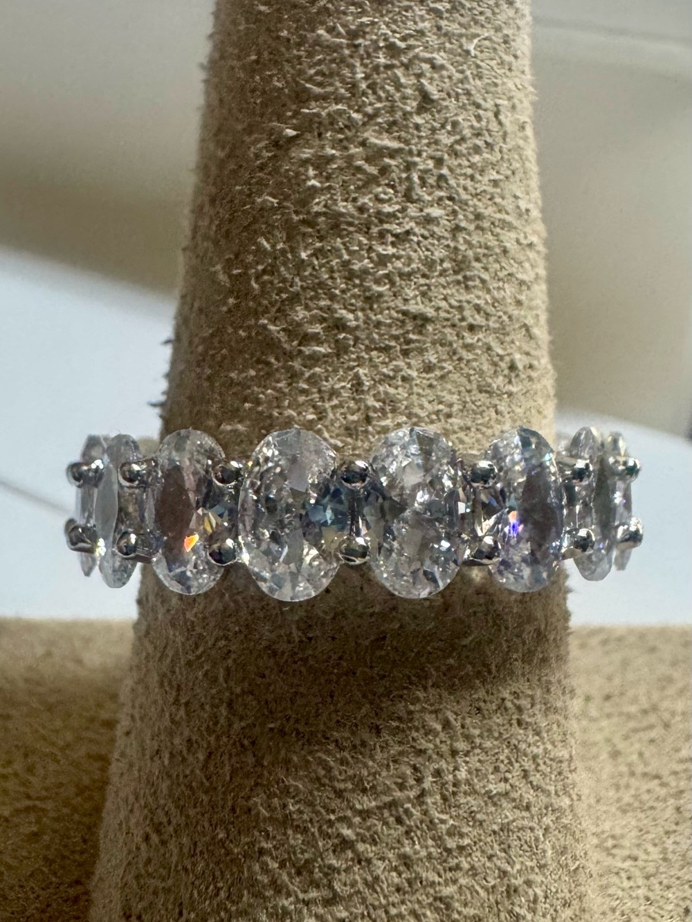 Sparkling Moissanite Oval Eternity Ring - Silver Tone